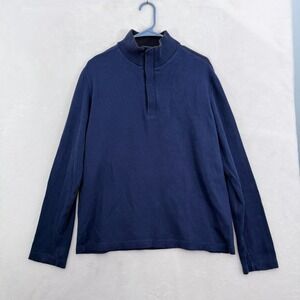 Hugo Boss Sweater Mens L Blue Snap Knit Pullover Casual